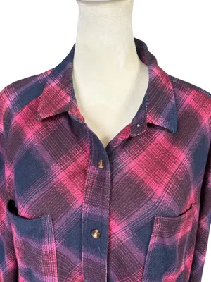 Eden & Olivia deep cranberry plaid long sleeve collared button down shirt L thumbnail 5