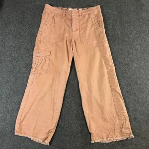Hei Hei Anthropologie Pink Cargo Pants Wide Leg Frayed Hem Tencel Linen Size 28 thumbnail 1