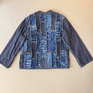 Handmade Patchwork Jacket Women L Blue Quilted Rag Style Artisan Boho Chore Coat thumbnail 4