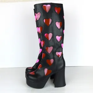 Dolls Kill Sugar Thrillz Heart Platform Boots Womens 6 Black Pink Y2K Cyber Rave thumbnail 9