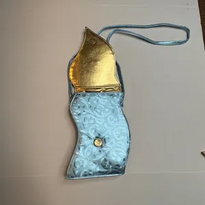 Vintage Blue Paisley Wave Shape Evening Bag Filigree Rhinestone Flower Crossbody thumbnail 8