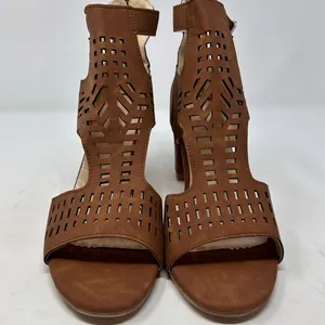 Roman Style Hollow Out‎ Peep Toe Square Heel Brown Sandals Size 43 = 10 thumbnail 5