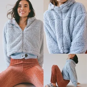 BDG Urban‎ Outfitters Cropped Hooded Teddy Jacket Blue thumbnail 2