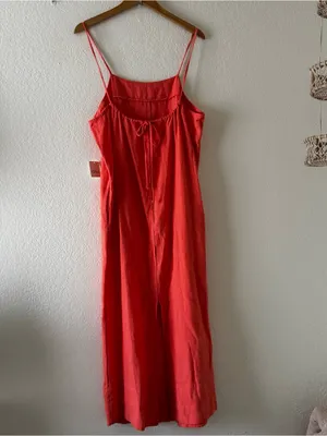Free People Free-est Aspen Linen Midi Dress - small, fresh coral thumbnail 6