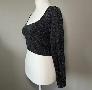 ZARA Crop Top Sweater LIMITLESS CONTOUR COLLECTION BLACK SILVER Size XS thumbnail 3