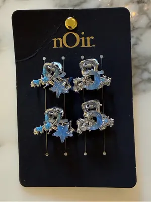 NWT nOir Set of 4 Mini Hair Claw Clips Moon Star Rhinestone Silver Blue thumbnail 1