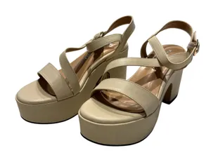 Women Block Chunky Strappy Heel in Beige, Size 6 thumbnail 1