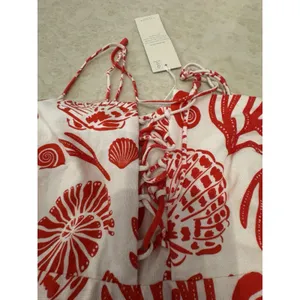 Calypso‎ St Barth Maxi Dress Red White Linen Blend Shells Boho Resort Size XS thumbnail 8