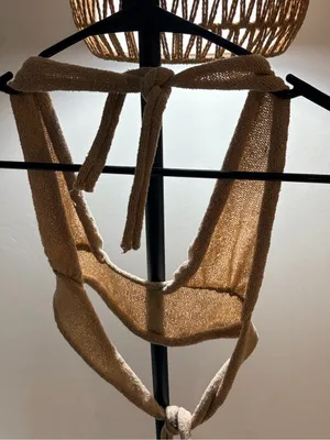 Knitted Halter Bandeau Top in Gold thumbnail 3