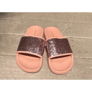 Stuart Weitzman Pink Glitter Slide Sandals Womens 9 Rose Gold Sparkle Flat Shoes thumbnail 3