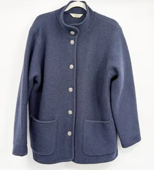 L.L. Bean Women Navy Blue 100% Wool Boiled Knit Coastal Cardigan Sweater L thumbnail 1