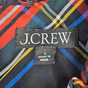 J. Crew Womens BN162‎ Tartan Plaid Ruffle Neck Puff Sleeve Cotton Top Small thumbnail 3