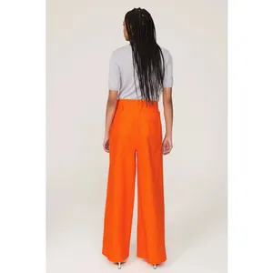 Eudon Choi Belted Wide Leg‎ Pants Bright Orange Linen Blend High Rise Women’s 2 thumbnail 2