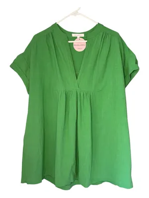 Ces Femme "Take It Easy" Cotton Gauze Babydoll Vibrant Kelly Green Oversize S thumbnail 1