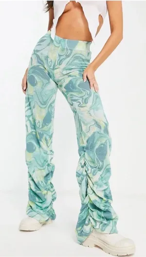 Jaded London Turquoise Swirl Knit Ruched Hem Track Pants High Rise Pants US 6 thumbnail 1