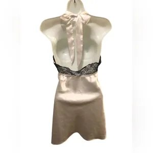 Frederick’s Of Hollywood Sexy Halter Chemise Sz. M White Black Lace Low Cut thumbnail 4