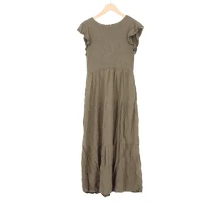 ZESICA Smocked Flutter Sleeve Tiered Maxi Dress Olive Green Large thumbnail 2