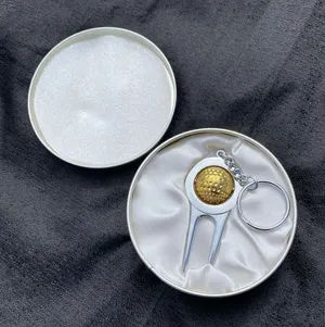 🩶 New Rotating Gold Golf Ball Golf Turf Fork / Divot Tool Keychain 💛 thumbnail 1