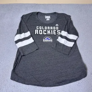 NEW Majestic Colorado Rockies MLB Womens XL Gray 3/4 Sleeve Graphic T-Shirt Soft thumbnail 1