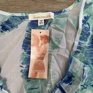 NWT FRANCESCA'S blue‎ & white palm print swim coverup tunic Size M/L thumbnail 2