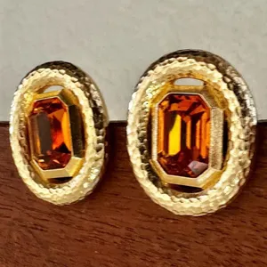 Vintage Christian Dior Amber Glass Clip-On Earrings thumbnail 5