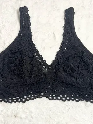 True Black Floral Lace Bralette Wireless Comfort Bra Size Medium thumbnail 5