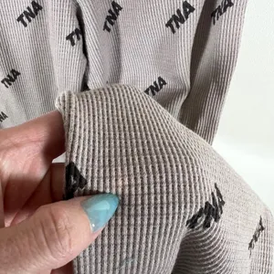 TNA Aritzia Waffle Knit Joggers Mauve Taupe Logo Print Thermal Lounge Pants Sz M thumbnail 8