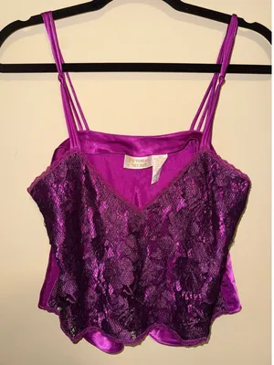 Victoria's Secret Vintage Gold Label Satin Lace Camisole Top Purple Medium Y2K thumbnail 1