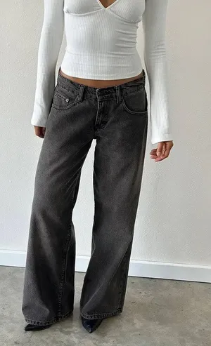 Motel roomy wide low rise jeans Washed Black Grey size 26 32 L thumbnail 1