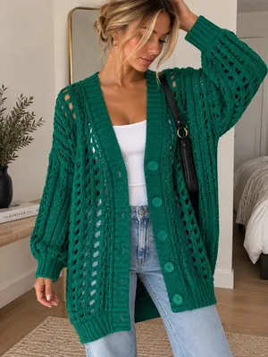 Maeve Anthropologie Teal Open Stitch Oversized Long Cardigan Sweater Small thumbnail 1