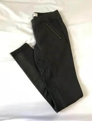 Grey Low Rise Thick Faux Suede Panel Leggings thumbnail 1