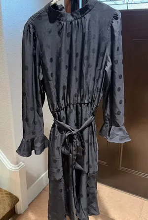 Ann Taylor Black Long Sleeve Polka Dot Dress thumbnail 1