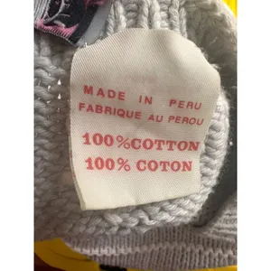 Naf Naf‎ Vintage Gray Striped 100% Cotton Chunky Knit Crewneck Sweater Peru thumbnail 4