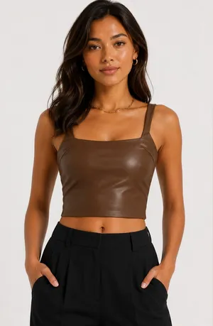 Express Brown Faux Leather Body Contour Crop Tank Medium thumbnail 1