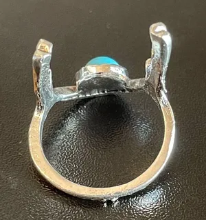 Turquoise stone silver antler ring size 5.5 thumbnail 4