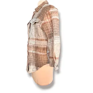 Aritzia Wilfred Free The Ganna Shirt Jacket Plaid Brown Tan Oversized Shacket thumbnail 4