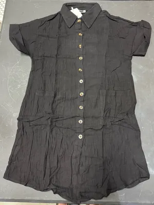Hidden Brand Women Black Textured Cotton Button Front Shirt Dress Pockets medium thumbnail 3