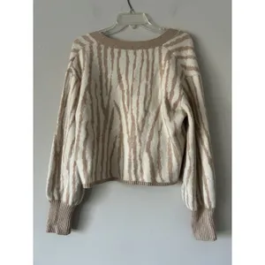 Lucy Paris Zebra Patterned Tan & Cream Cropped Cardigan Size Medium Soft Cozy thumbnail 2