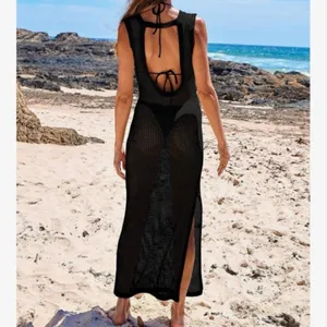 ANRABESS Women's Navy Blue Crochet Mesh Maxi Dress Beach‎ Cover Up New thumbnail 2