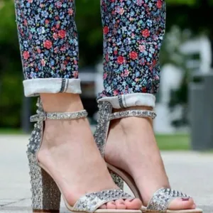 Zara 40 Silver Studded Block Heel Sandals thumbnail 2