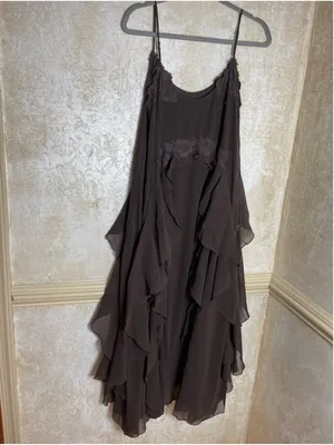 House of Harlow 1960 Chiffon Maxi Cocktail Dress Ruffles Brown Flowy Fairy Sz S thumbnail 10