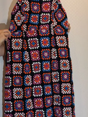 Anthropologie Granny Square Black Multi Crochet-Pattern Midi Dress Embroidered thumbnail 6