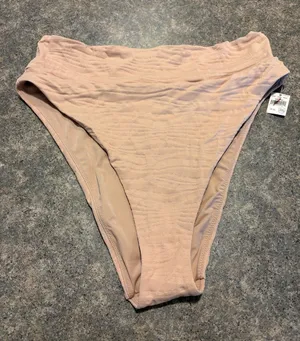 aerie Nude Ribbed High-Waist Bikini Bottoms thumbnail 1