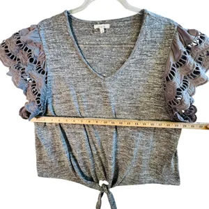 Maurices Gray Tie Front Top Crochet‎ Lace Flutter Sleeves Women's Size XL thumbnail 5