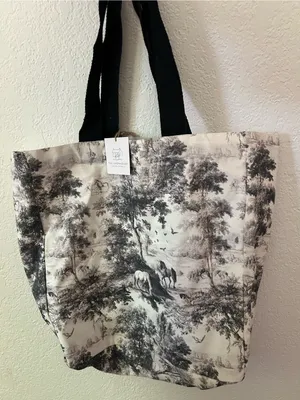 The Farmhouse Rachel Ashwell Cotton Canvas Tote Bag Scenic Vintage Horse Toile thumbnail 1