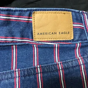 American Eagle Blue/Red Striped Super Stretch Hi Rise‎ Mini Denim Skirt size 14 thumbnail 14