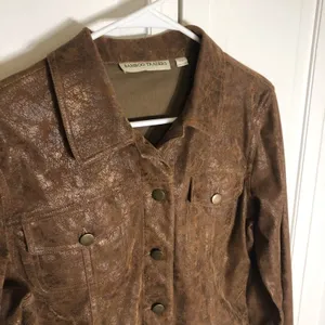 BAMBOO TRADERS Faux Leather acket size Petite Medium Brown thumbnail 6