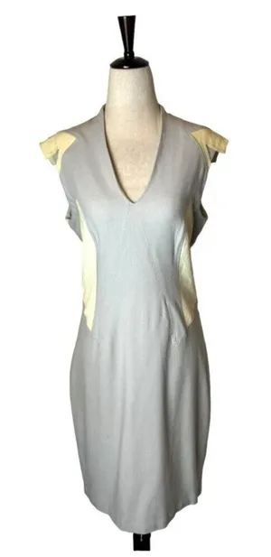 Helmut Lang Dress Women‎ 10 Gray Cream Blistered Leather Panel Sheath Mini thumbnail 1