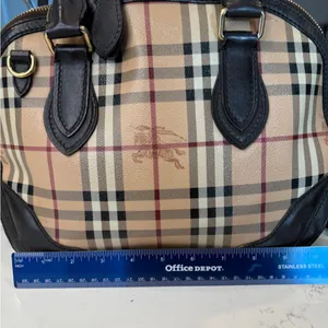 Burberry EUC Classic Check Bowling Bag with Dark Brown Leather Trim Comes w/COA thumbnail 6