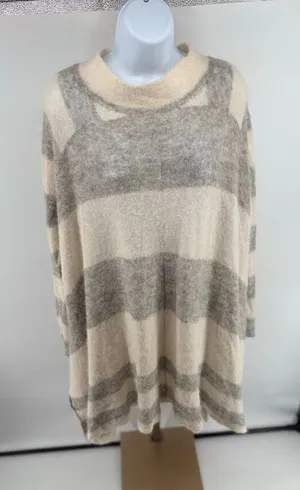 FREE PEOPLE Women's White Grey Striped Alpaca Blend Poncho Size XS/Small thumbnail 1